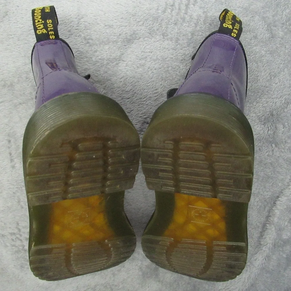 Dr Martens Boots Youth 2 Purple Leather Combat Side Zip CHunky Glossy Waterproof